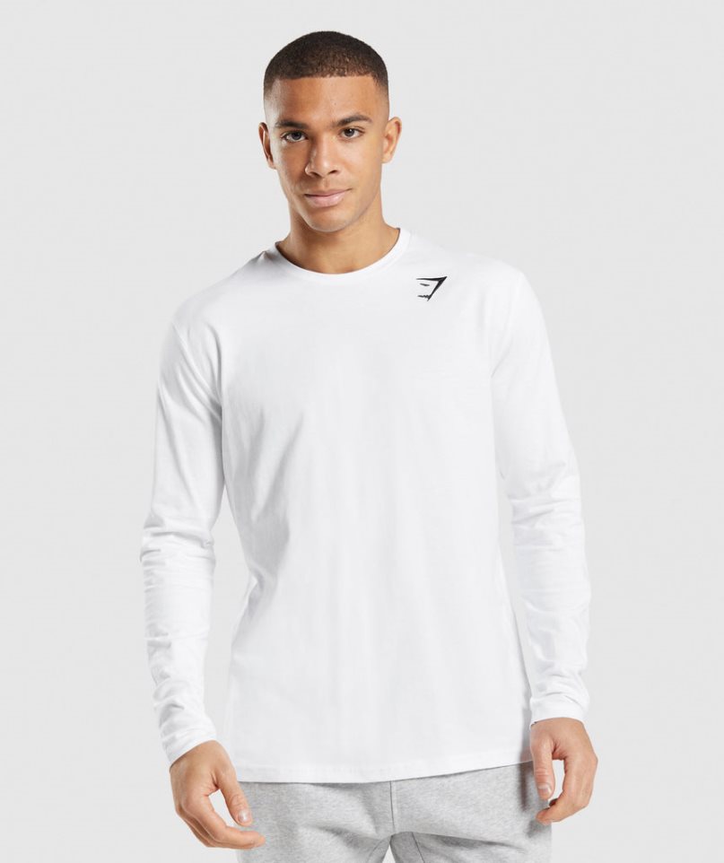 Koszulki Gymshark Crest Long Sleeve Męskie Białe | PL 870DWZ